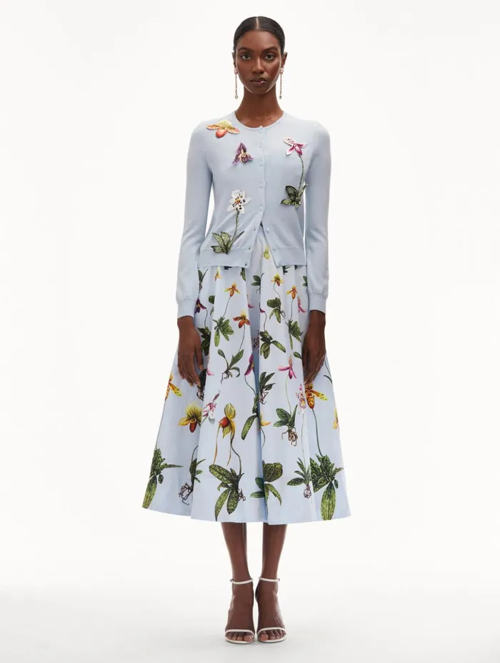 Women Blouses and Knits Oscar De La Renta Orchid Threadwork Cardigan Light Blue Women Blouses and Knits Oscar De La Renta Orchid Threadwork Cardigan Light Blue
