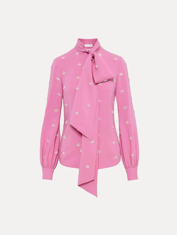 Women Blouses and Knits Oscar De La Renta Pearl Cabochon Blouse Rosehip
