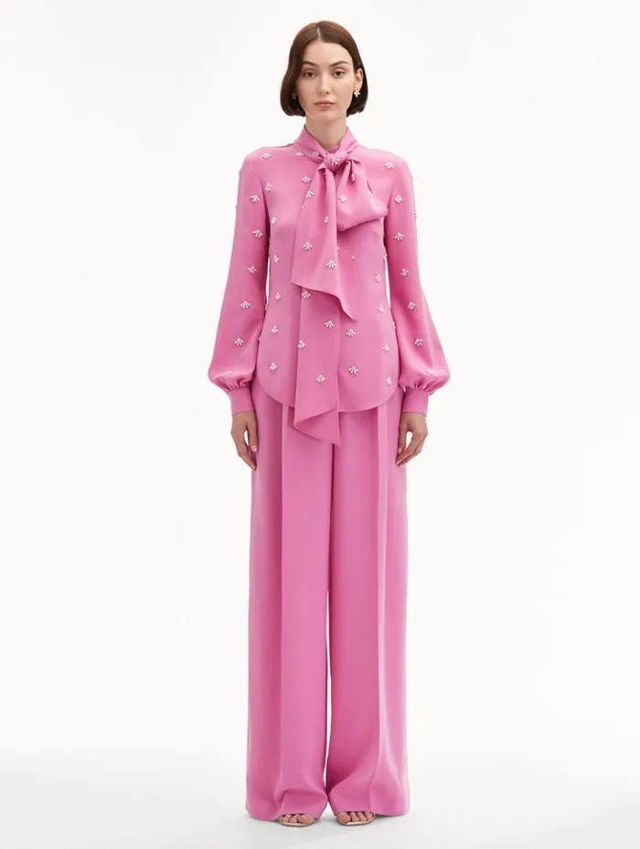 Women Blouses and Knits Oscar De La Renta Pearl Cabochon Blouse Rosehip