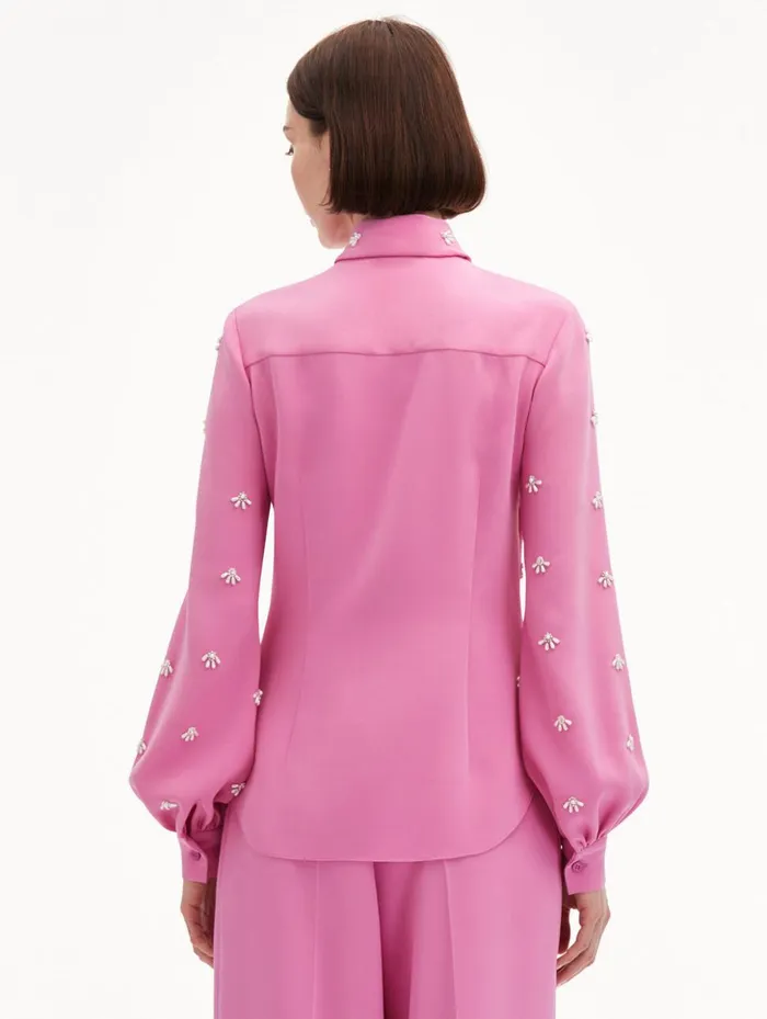 Women Blouses and Knits Oscar De La Renta Pearl Cabochon Blouse Rosehip