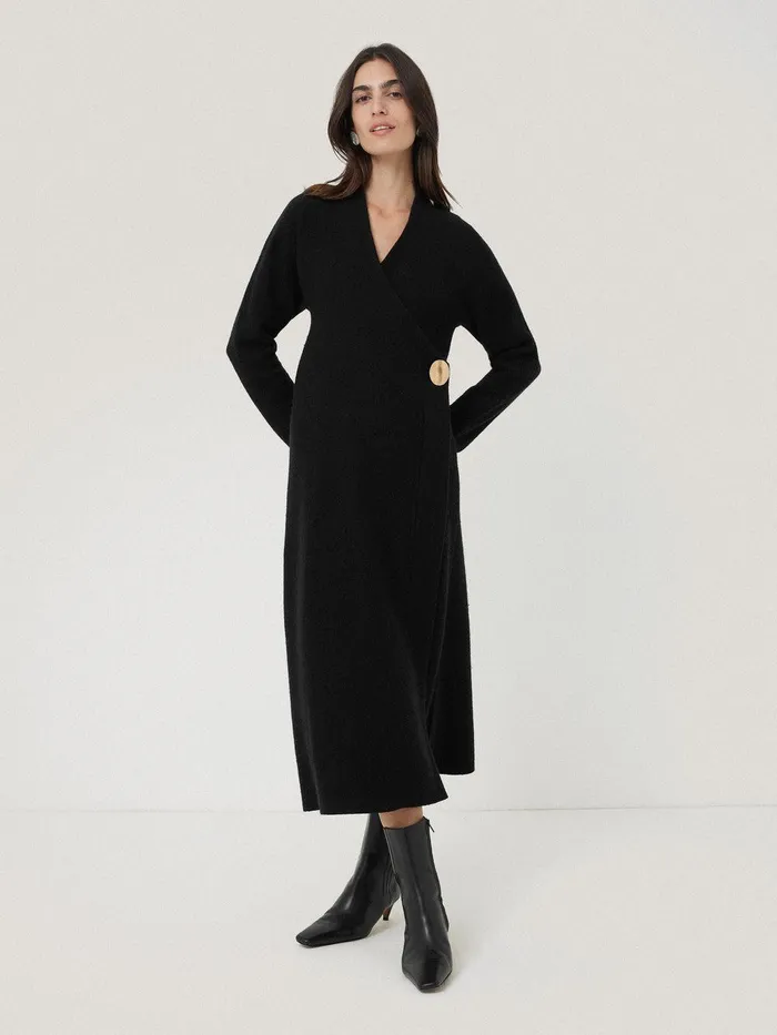 Women Boiled Wool Blend Disc Dress Black Jigsaw Knitwear and Cashmere