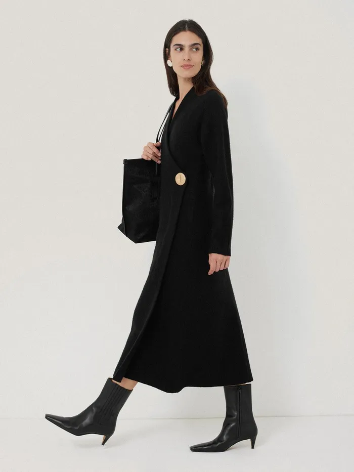 Women Boiled Wool Blend Disc Dress Black Jigsaw Knitwear and Cashmere