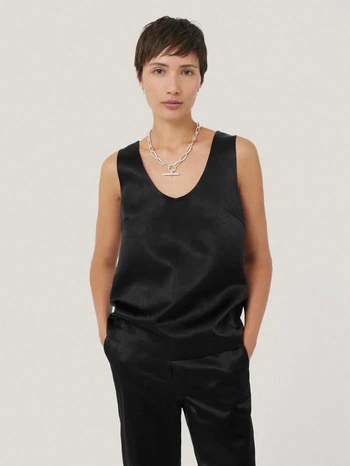 Women Bonded Satin Tank Top Black Jigsaw Coords