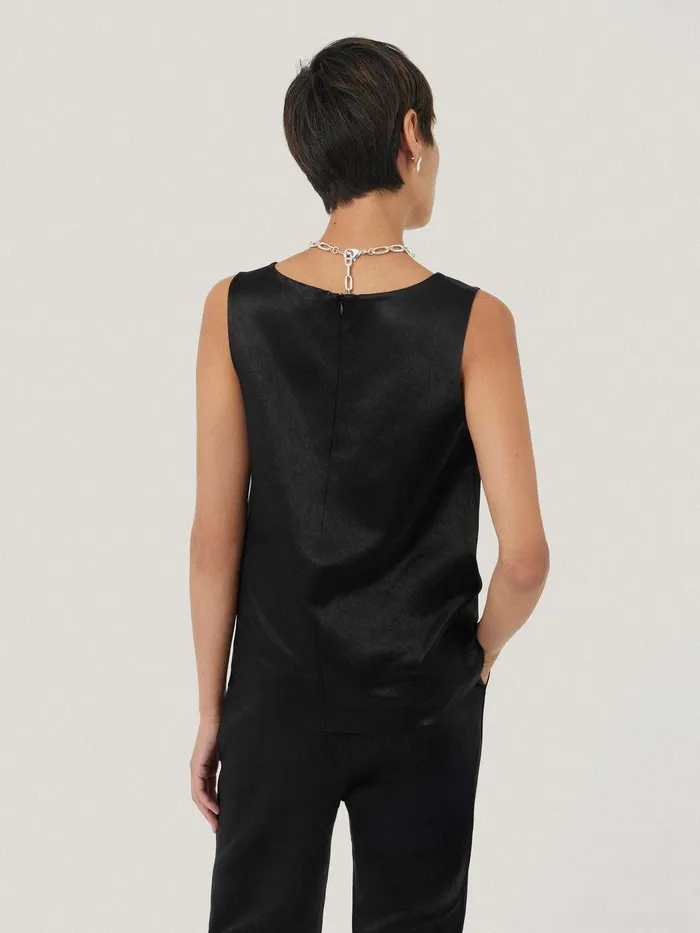 Women Bonded Satin Tank Top Black Jigsaw Coords