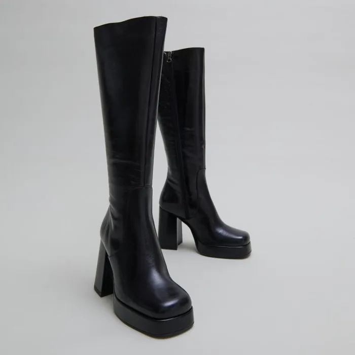 Women Boots With Heels And Square Toes Black JONAK Boots Thighhigh Boots