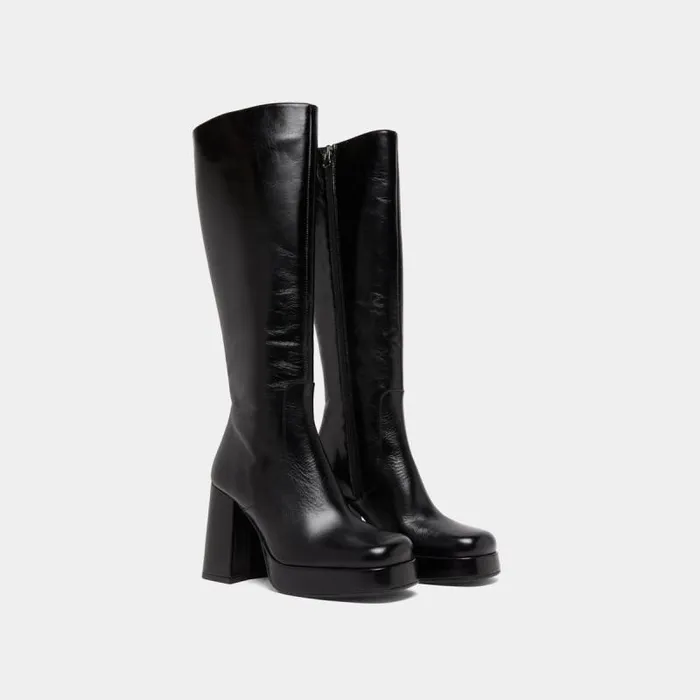 Women Boots With Heels And Square Toes Black JONAK Boots Thighhigh Boots