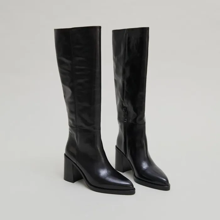 Women Boots With Laminated Heels Black JONAK Boots Thighhigh Boots