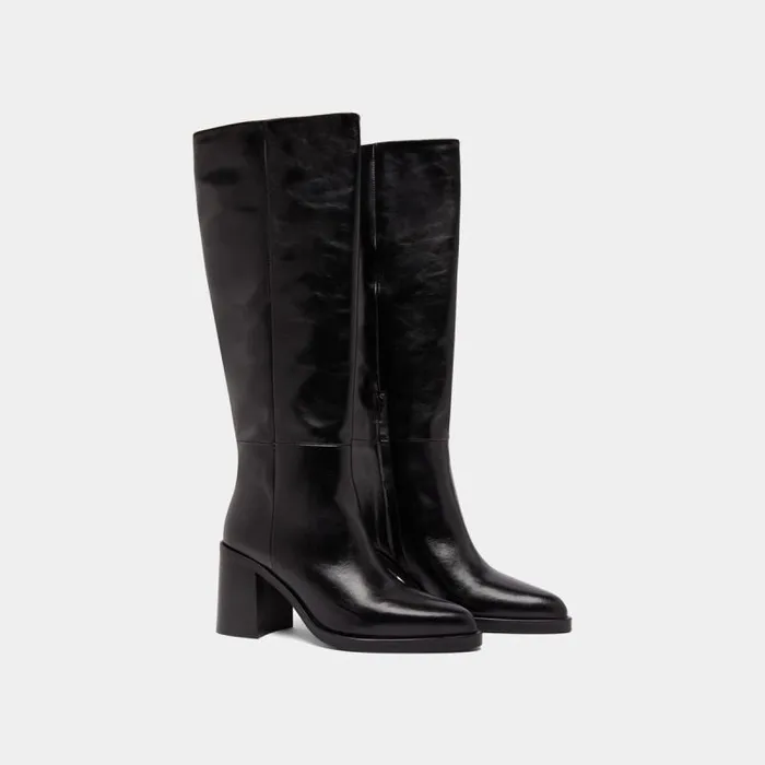 Women Boots With Laminated Heels Black JONAK Boots Thighhigh Boots