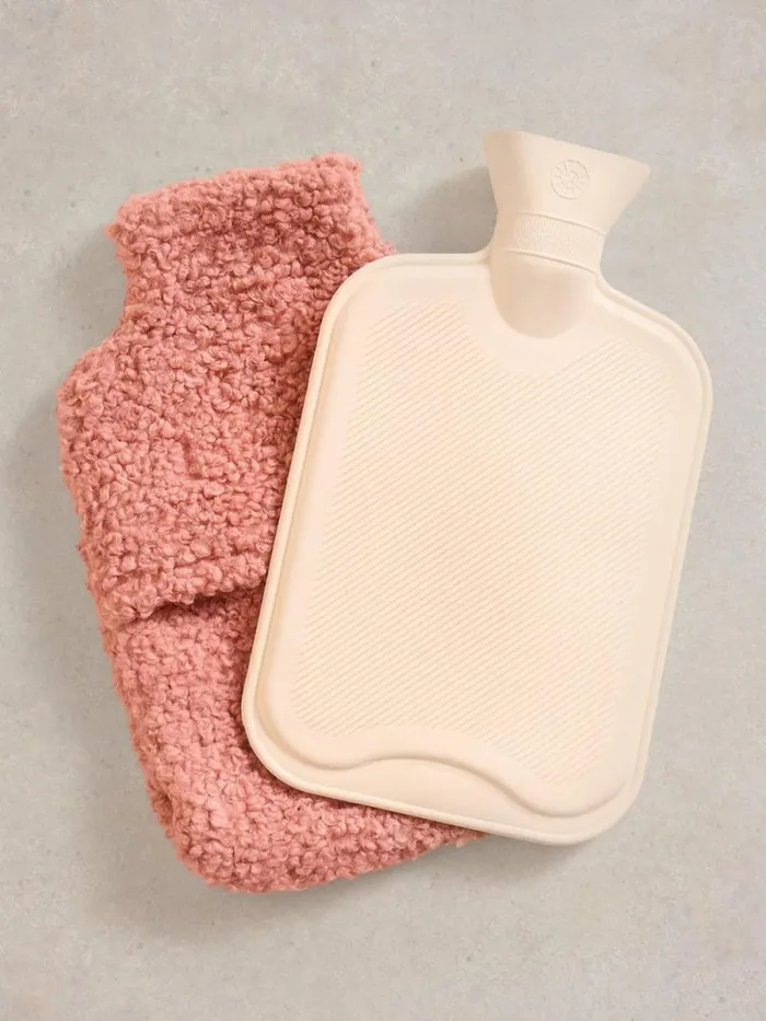 Women Borg Hot Water Bottle Dusty Pink White Stuff Nightwear