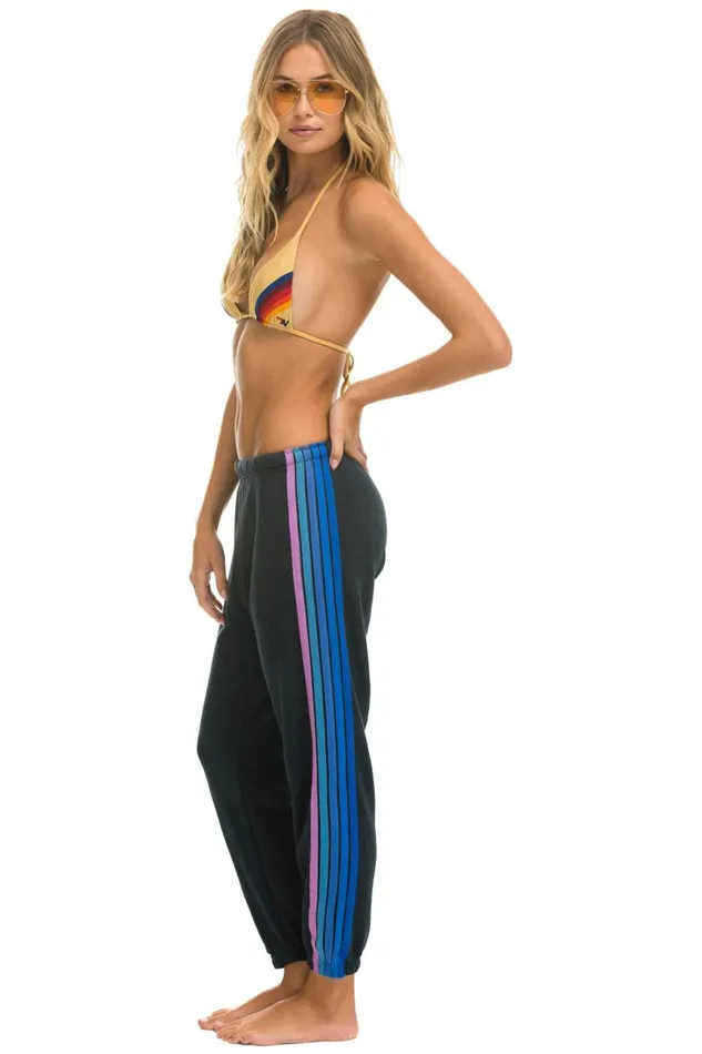 Women Bottoms Aviator Nation 5 STRIPE SWEATPANTS 8211 CHARCOAL BLUE PURPLE