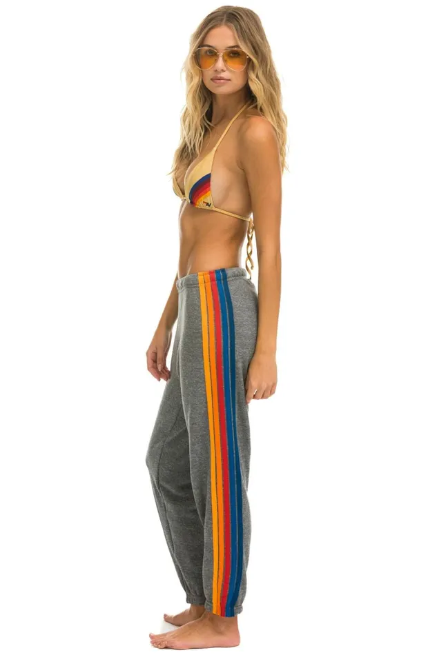 Women Bottoms Aviator Nation 5 STRIPE SWEATPANTS 8211 HEATHER GREY 2