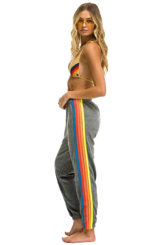 Women Bottoms Aviator Nation 5 STRIPE SWEATPANTS 8211 HEATHER GREY NEON RAINBOW