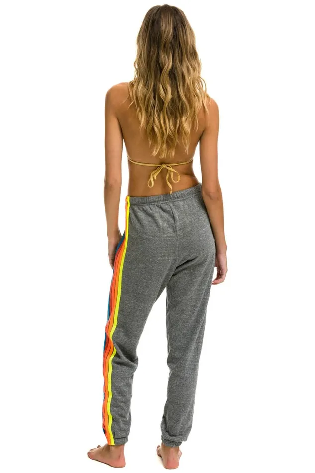 Women Bottoms Aviator Nation 5 STRIPE SWEATPANTS 8211 HEATHER GREY NEON RAINBOW Women Bottoms Aviator Nation 5 STRIPE SWEATPANTS 8211 HEATHER GREY NEON RAINBOW