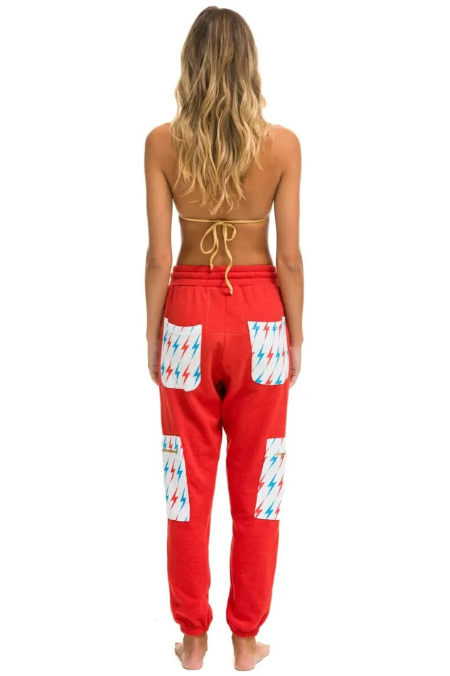 Women Bottoms Aviator Nation AVIATOR BOLT CARGO COLOR BLOCK SWEATPANTS 8211 RED USA