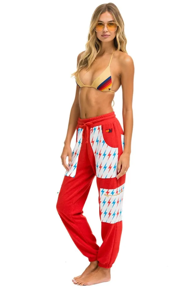 Women Bottoms Aviator Nation AVIATOR BOLT CARGO COLOR BLOCK SWEATPANTS 8211 RED USA