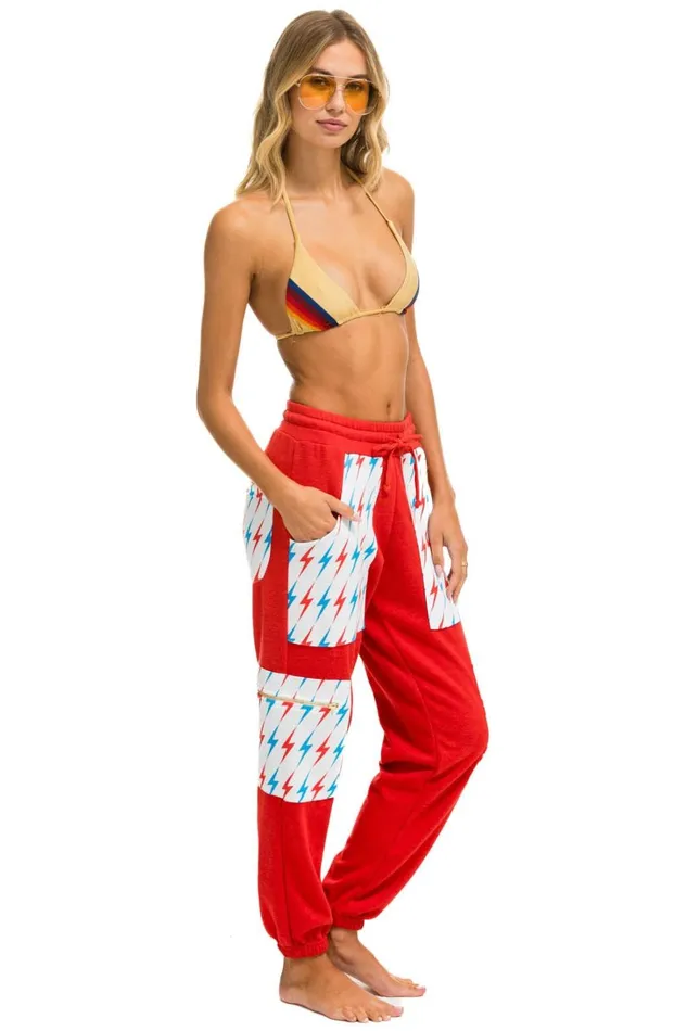 Women Bottoms Aviator Nation AVIATOR BOLT CARGO COLOR BLOCK SWEATPANTS 8211 RED USA