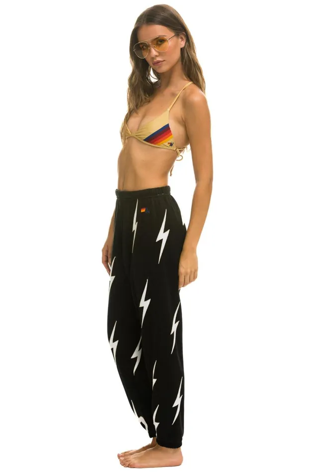 Women Bottoms Aviator Nation BOLT STITCH REPEAT SWEATPANTS 8211 BLACK WHITE
