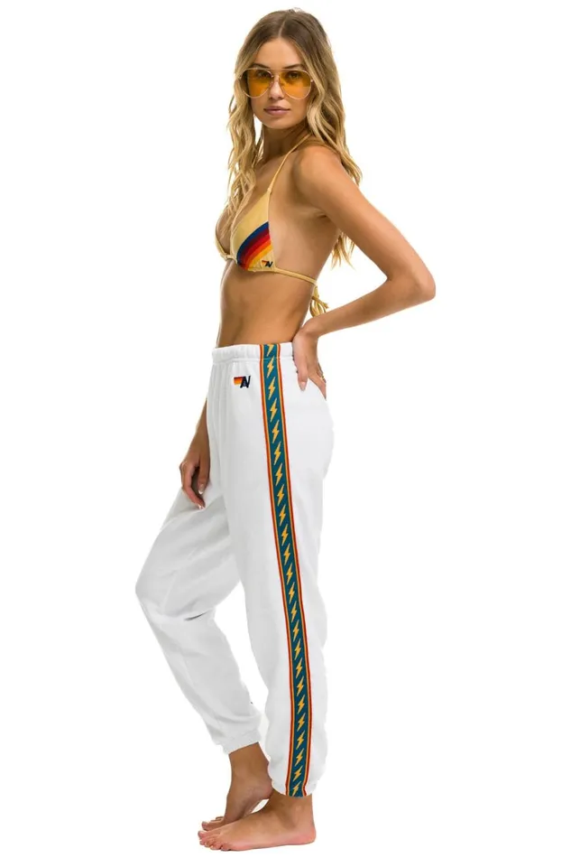 Women Bottoms Aviator Nation BOLT STRIPE SWEATPANTS 8211 WHITE