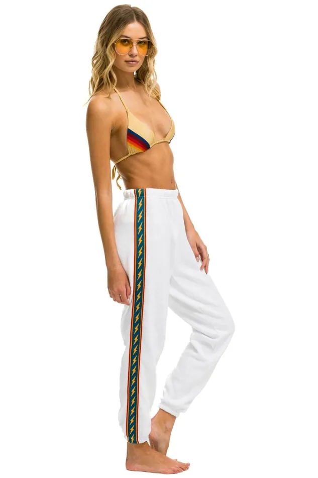 Women Bottoms Aviator Nation BOLT STRIPE SWEATPANTS 8211 WHITE Women Bottoms Aviator Nation BOLT STRIPE SWEATPANTS 8211 WHITE