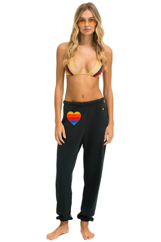 Women Bottoms Aviator Nation HEART STITCH 5 SWEATPANTS 8211 CHARCOAL