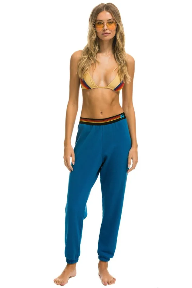 Women Bottoms Aviator Nation LOGO STRIPE SWEATPANTS 8211 CARIBBEAN