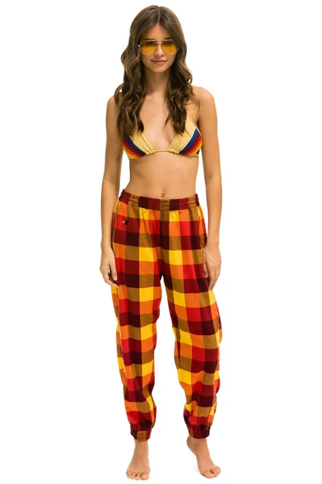 Women Bottoms Aviator Nation PLAID LODGE PANT 8211 SURFY PLAID