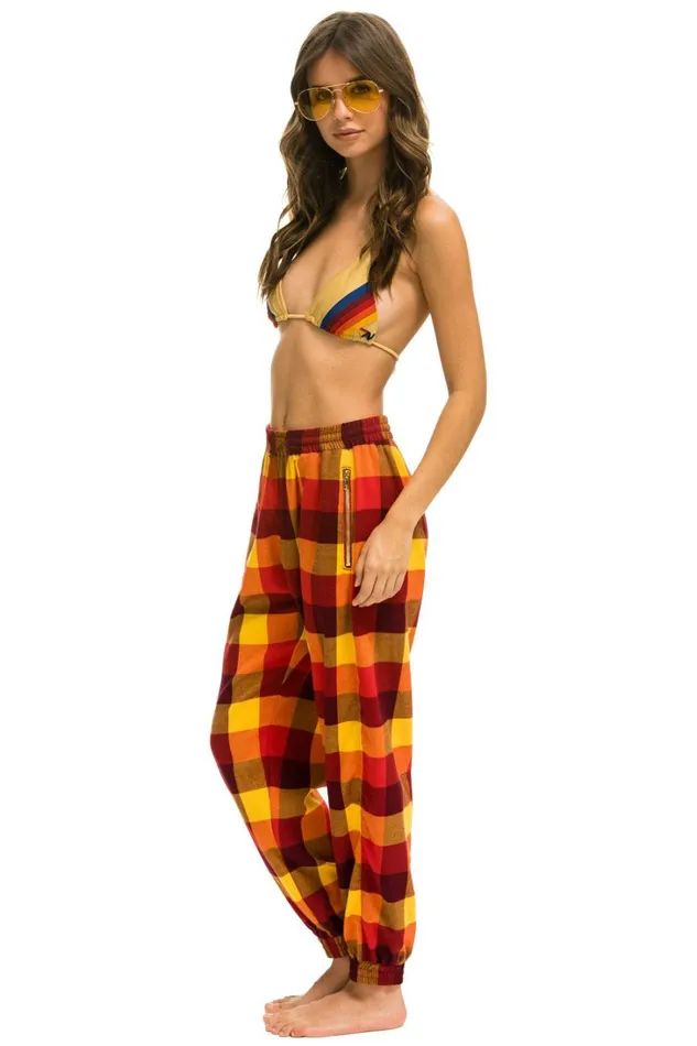 Women Bottoms Aviator Nation PLAID LODGE PANT 8211 SURFY PLAID