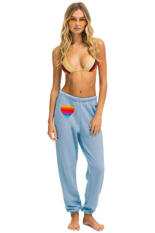 Women Bottoms Aviator Nation RAINBOW HEART STITCH SWEATPANTS 8211 ICE