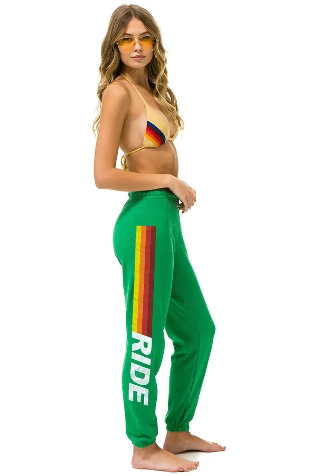 Women Bottoms Aviator Nation RIDE LOGO WHITE SWEATPANTS 8211 KELLY GREEN