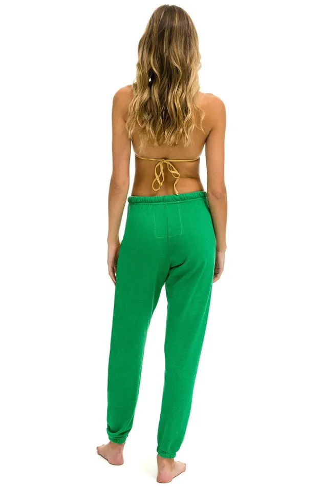 Women Bottoms Aviator Nation RIDE LOGO WHITE SWEATPANTS 8211 KELLY GREEN