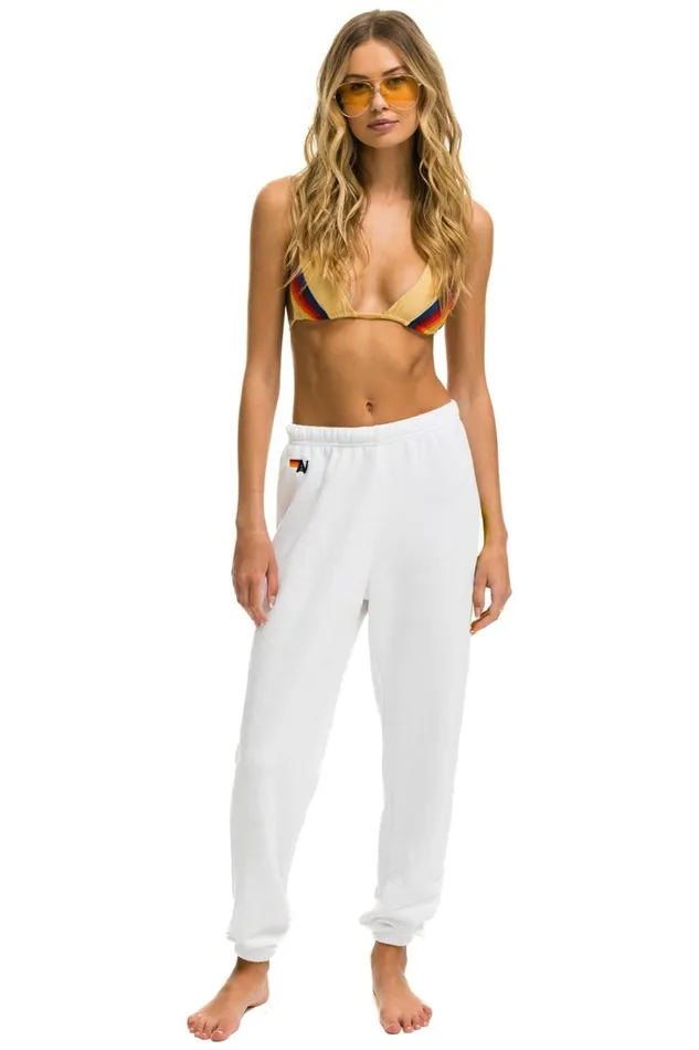 Women Bottoms Aviator Nation SMILEY 2 LIGHT WEIGHT SWEATPANTS 8211 WHITE Women Bottoms Aviator Nation SMILEY 2 LIGHT WEIGHT SWEATPANTS 8211 WHITE