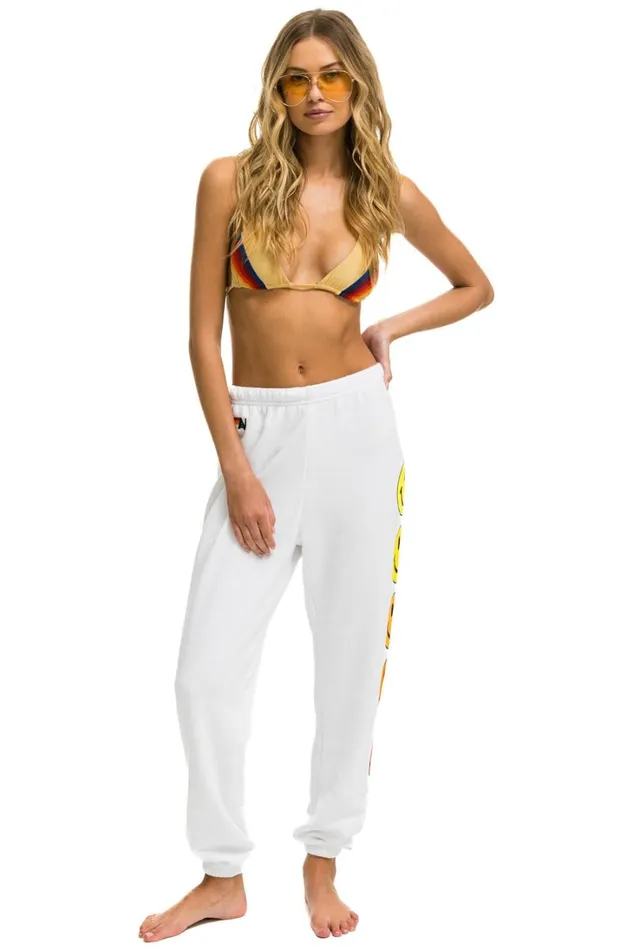 Women Bottoms Aviator Nation SMILEY SUNSET SWEATPANTS 8211 WHITE