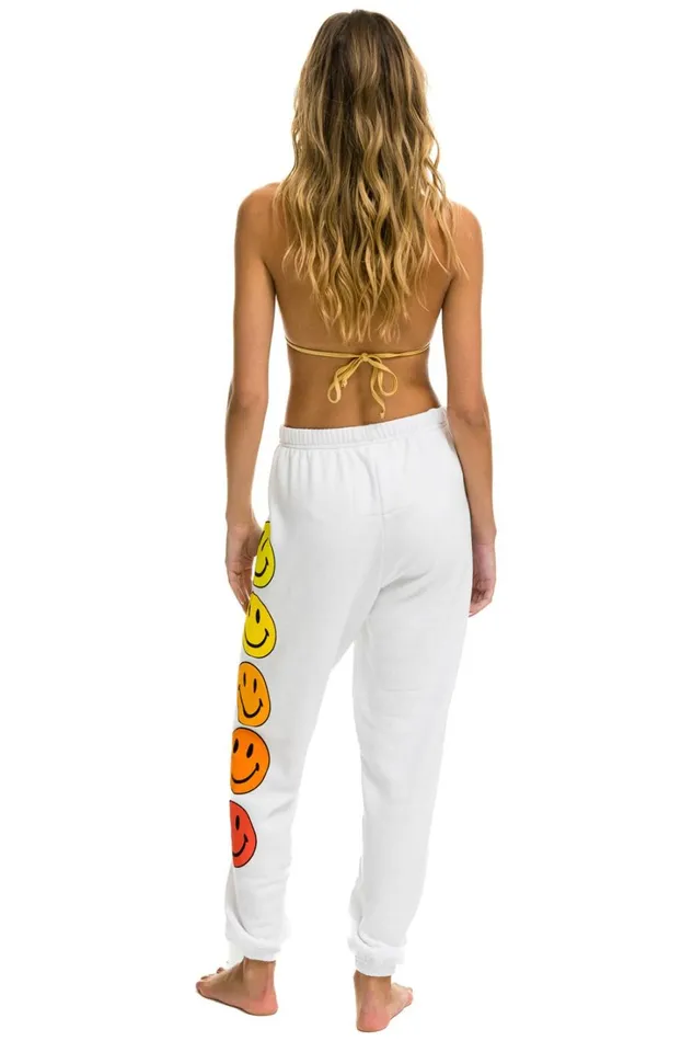 Women Bottoms Aviator Nation SMILEY SUNSET SWEATPANTS 8211 WHITE