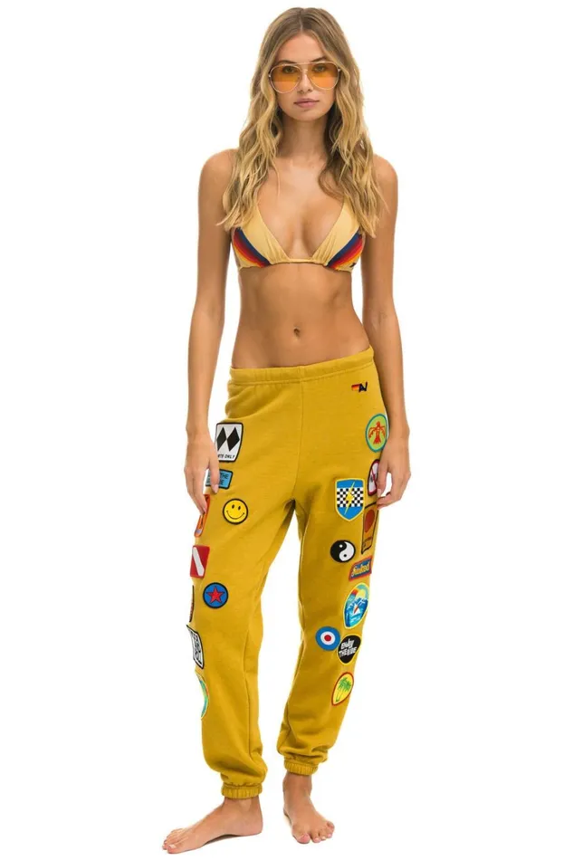 Women Bottoms Aviator Nation VINTAGE PATCH SWEATPANTS 8211 KHAKI