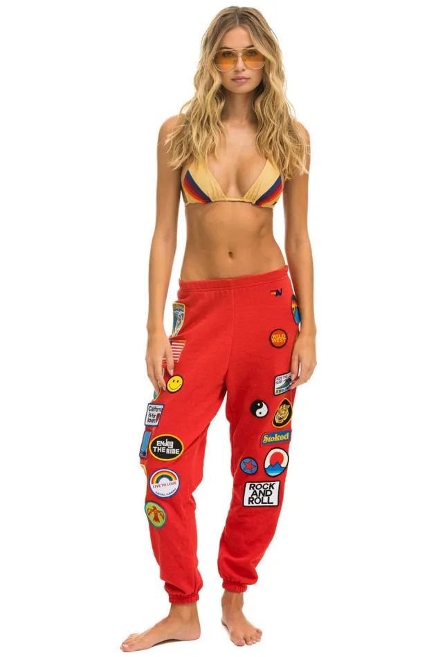 Women Bottoms Aviator Nation VINTAGE PATCH SWEATPANTS 8211 RED