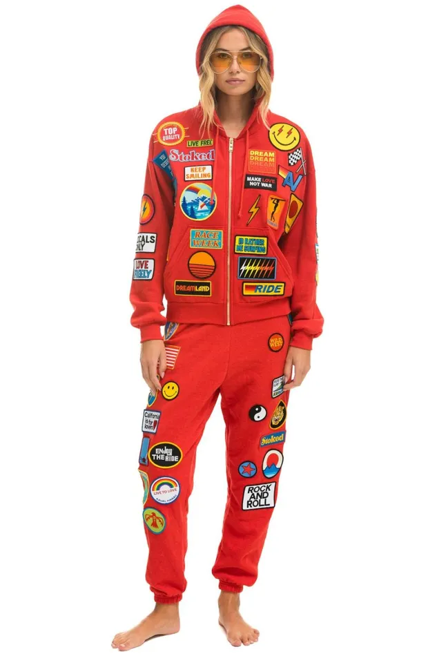 Women Bottoms Aviator Nation VINTAGE PATCH SWEATPANTS 8211 RED
