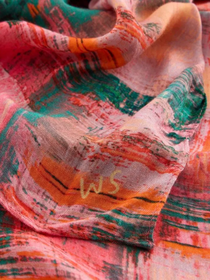 Women Brush Print Scarf Pink Multi White Stuff Scarves