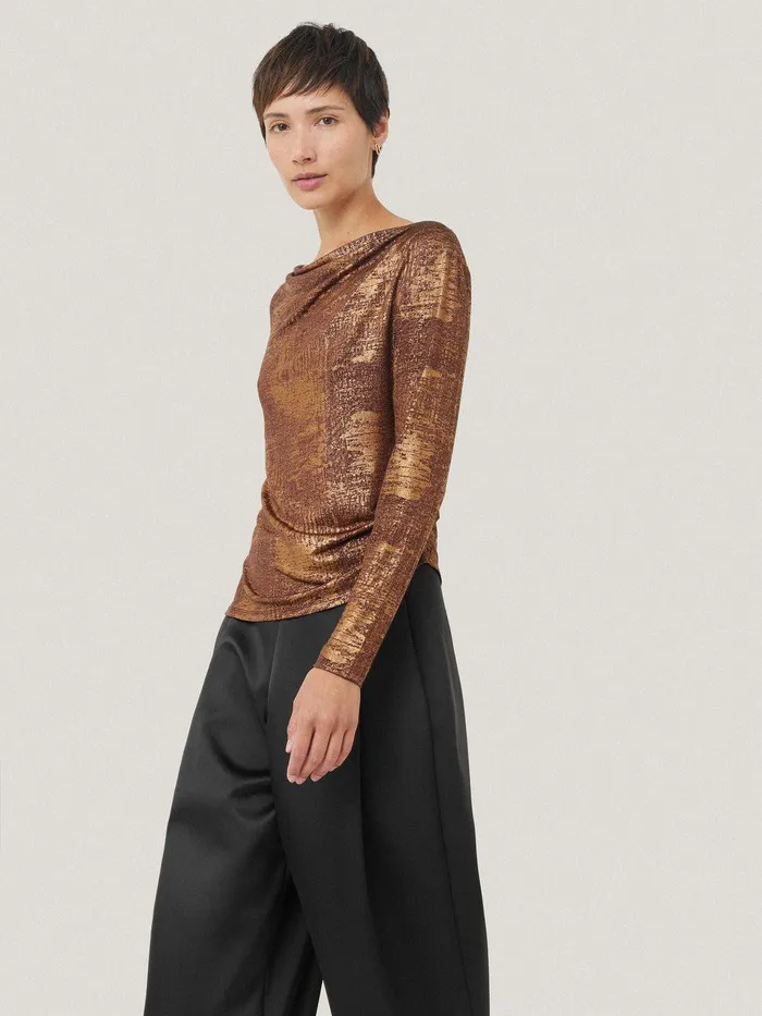 Women Brushed Bronze Cowl Top Bronze Jigsaw Shirts and Tops