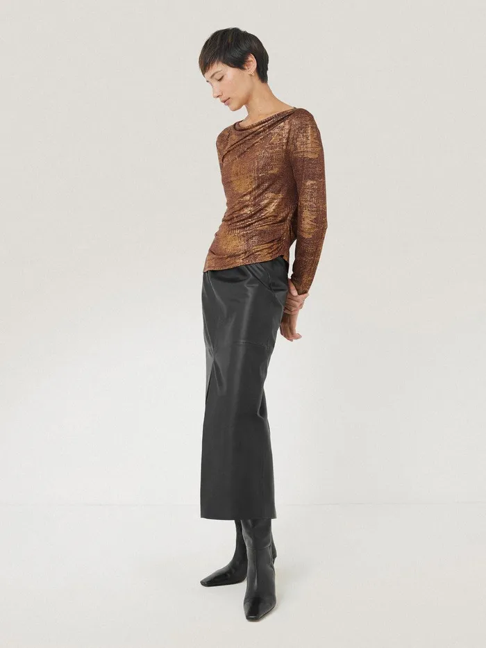 Women Brushed Bronze Cowl Top Bronze Jigsaw Shirts and Tops