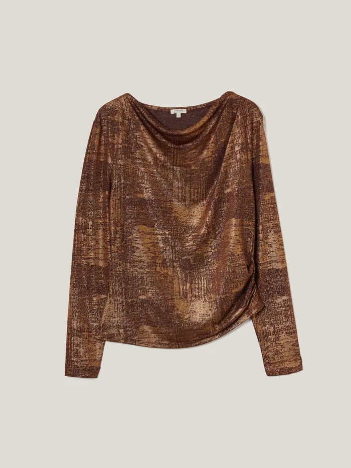 Women Brushed Bronze Cowl Top Bronze Jigsaw Shirts and Tops
