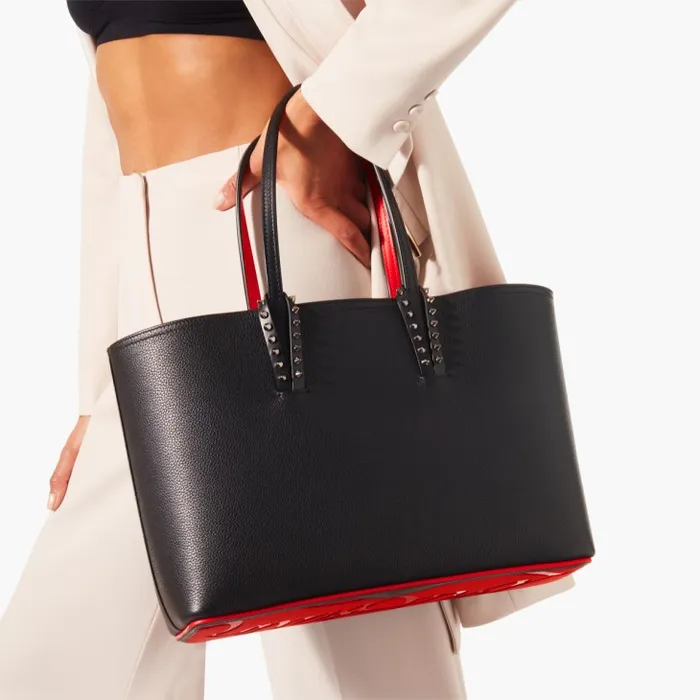 Women Cabata Small Tote Bag 8211 Calf Leather 8211 Black Christian Louboutin Shoulder Bags
