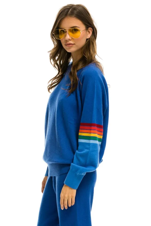 Women Cashmere Aviator Nation RAINBOW STRIPE SLEEVE UNISEX CASHMERE LIGHT SWEATER 8211 VINTAGE BLUE