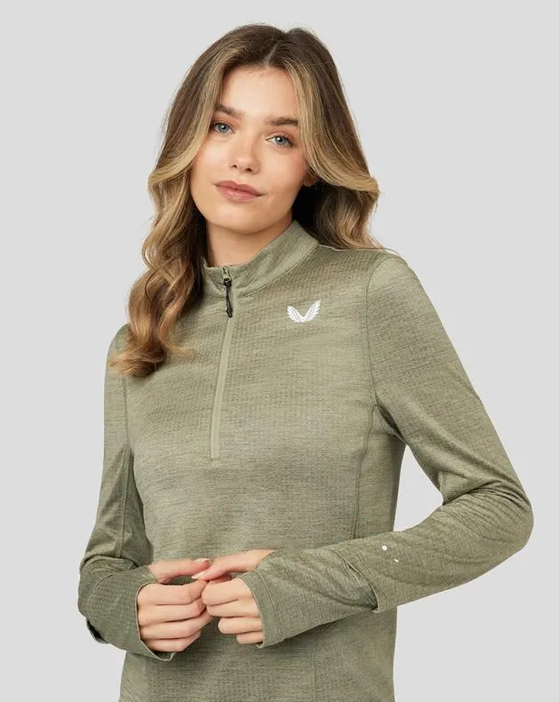 Women Castore Tops Active Long Sleeve Half Zip Midlayer Top 8211 Laurel Green