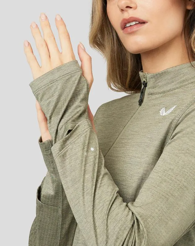 Women Castore Tops Active Long Sleeve Half Zip Midlayer Top 8211 Laurel Green