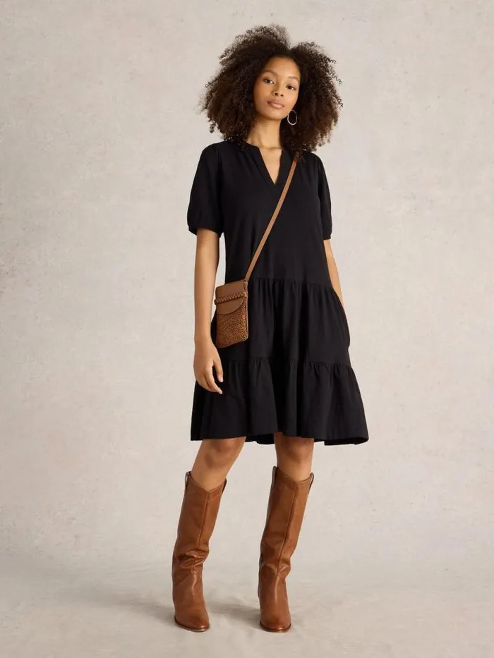 Women Clara Cotton Jersey Dress Pure Black White Stuff Dresses