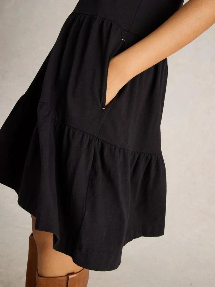 Women Clara Cotton Jersey Dress Pure Black White Stuff Dresses