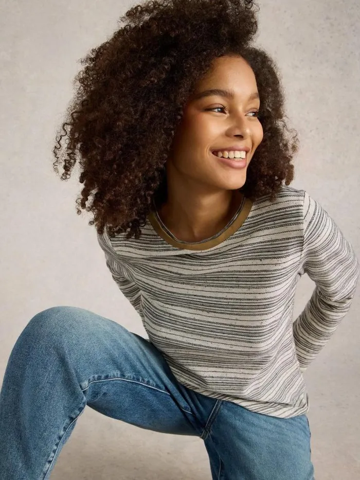 Women CLARA STITCH LS TEE Natural Multi White Stuff Tops and Tees