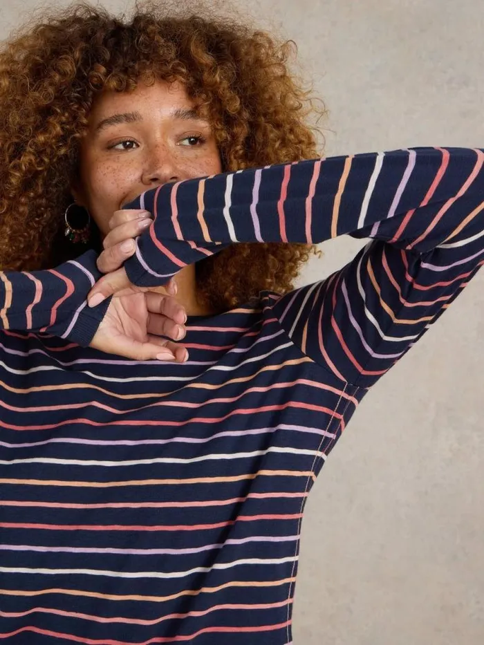 Women CLARA STRIPE LS TEE Navy Multi White Stuff Tops and Tees