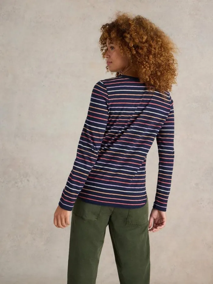 Women CLARA STRIPE LS TEE Navy Multi White Stuff Tops and Tees