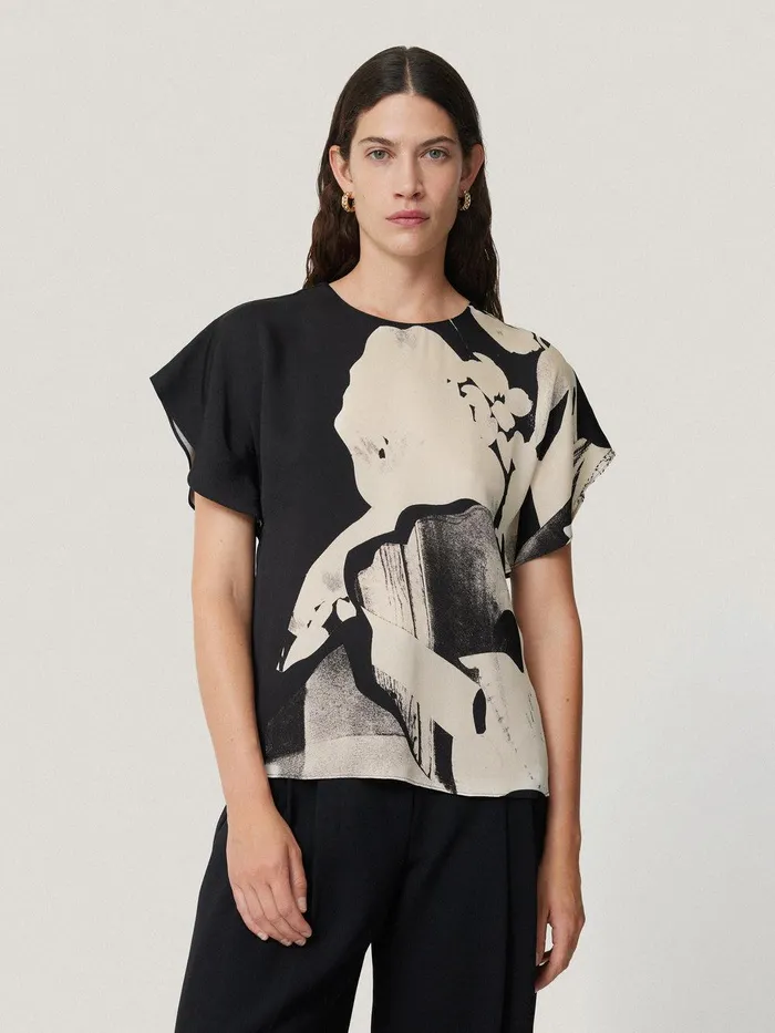 Women Collage Print Drape Top Monochrome Jigsaw Shirts and Tops